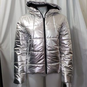Me Jane Silver Metallic Puffer Jacket NWT